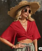 SHEIN VCAY Blusa praia sólido nó na frente - Foto 4