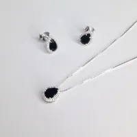 Conjunto de Prata 950  Gota - Cor Preta - CJT303