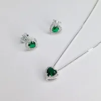 Conjunto de Prata 950 -  Coração- Verde Esm.  - CJT302