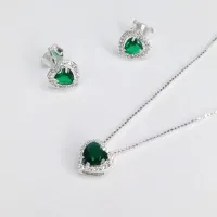 Conjunto de Prata 950 -  Coração- Verde Esm.  - CJT302 - Foto 2