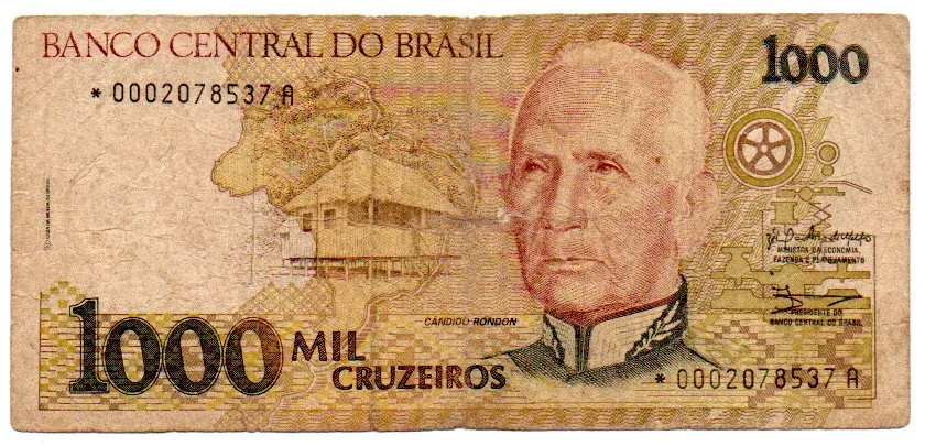 C217a - *Asterisco - 1000 Cruzeiros - Cândido Rondon - Data: 1990 - Estado de Conservação: Regular (R)