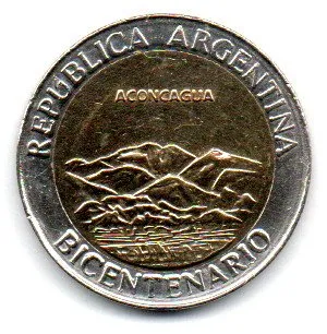 Argentina - 2010 - 1 Peso - Comemorativa Bicentenário - Aconcagua - MBC - Polida Imagem