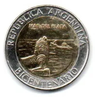 Argentina - 2010 - 1 Peso - Comemorativa Bicentenário - Mar Del Plata - MBC - Polida