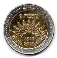 Argentina - 2010 - 1 Peso - Comemorativa Bicentenário - Mar Del Plata - MBC - Polida - Foto 2