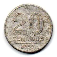 1959 - 20 Centavos - Moeda Brasil - UTG - Gasta