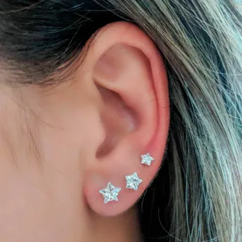 KIT Trio De Brincos em Prata Estrelas Com Zircônia - Foto 2