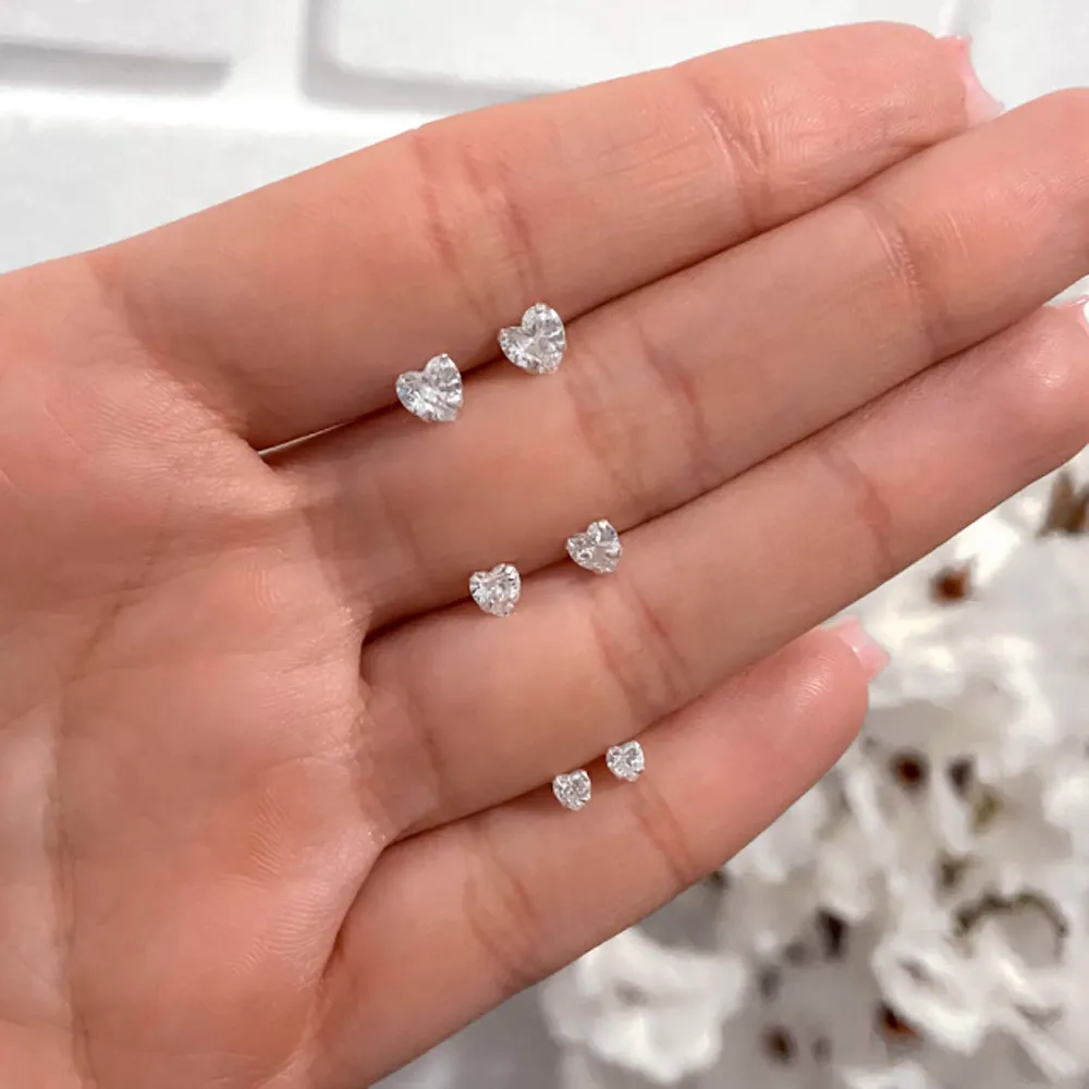 KIT Trio De Brincos Coracao Medio Zirconia