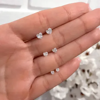 KIT Trio De Brincos Coracao Medio Zirconia