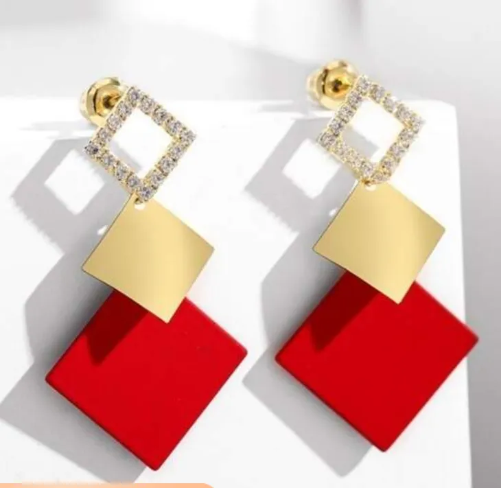 1 Par Vermelho Losango Em Forma Brincos Com Top De Gama Sentir , Novo Desenho , Coreano Estilo Chique Jóias , Comprido Brincos Para Vestuário Diário E Como Presente