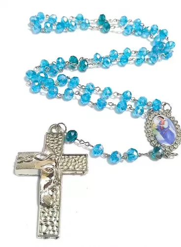 Terço São Gabriel Arcanjo Em Cristal  Azul 8mm 