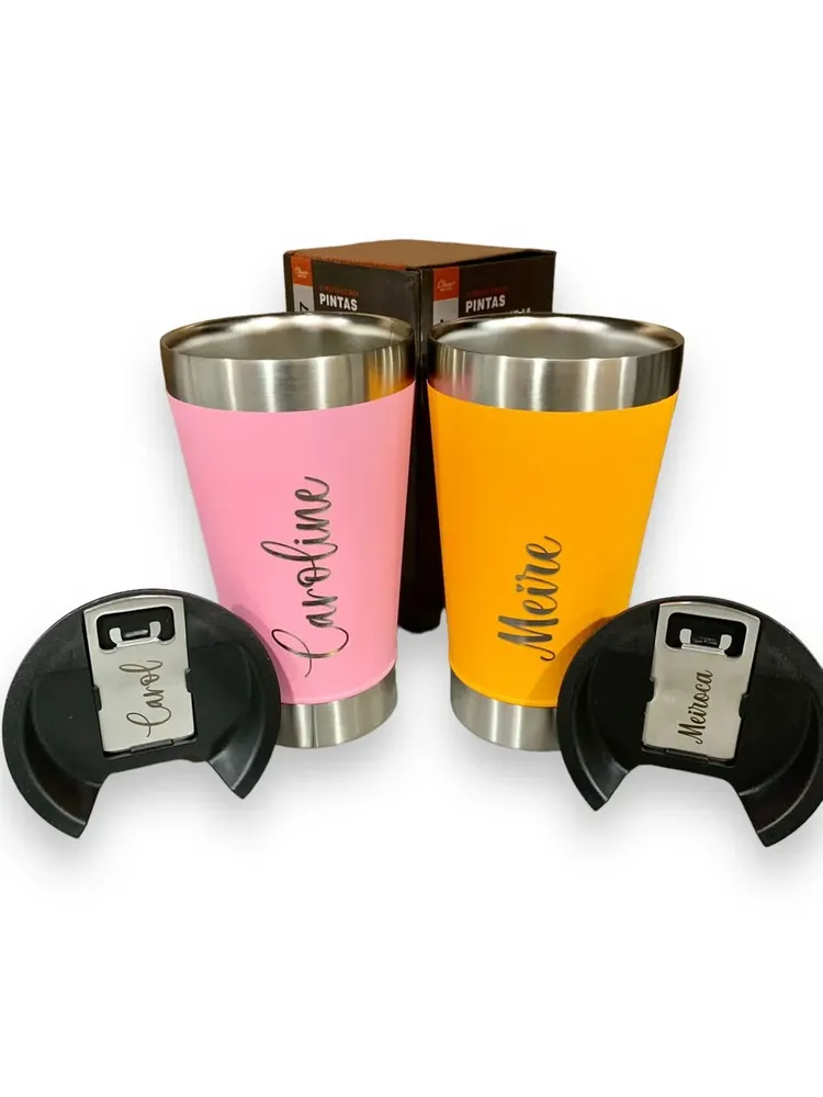 Copo Térmico de Cerveja Inox Abridor e Tampa Personalizados Imagem
