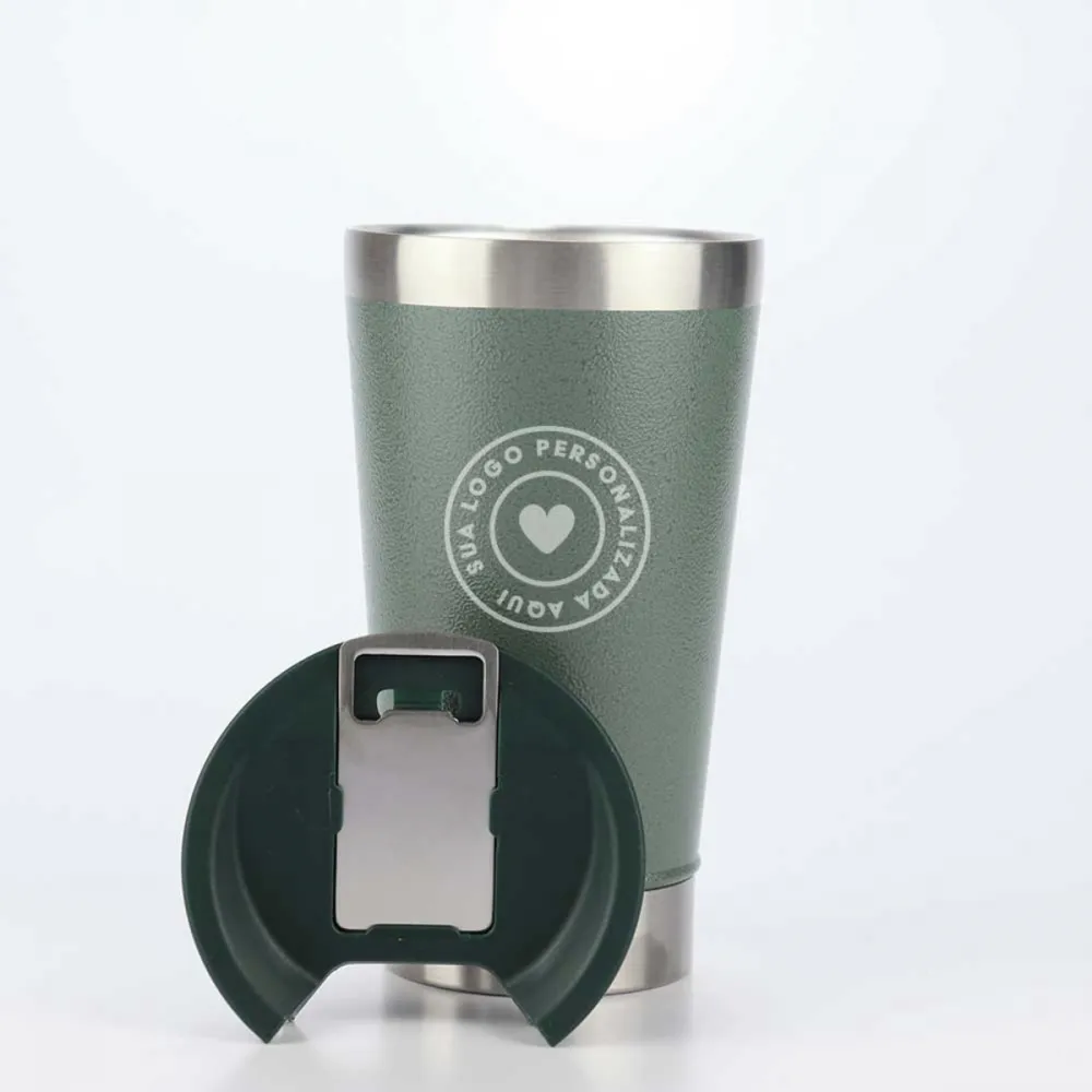 Copo Térmico Inox com Abridor Verde Personalizado