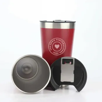Copo Térmico Inox com Abridor Vermelho Personalizado