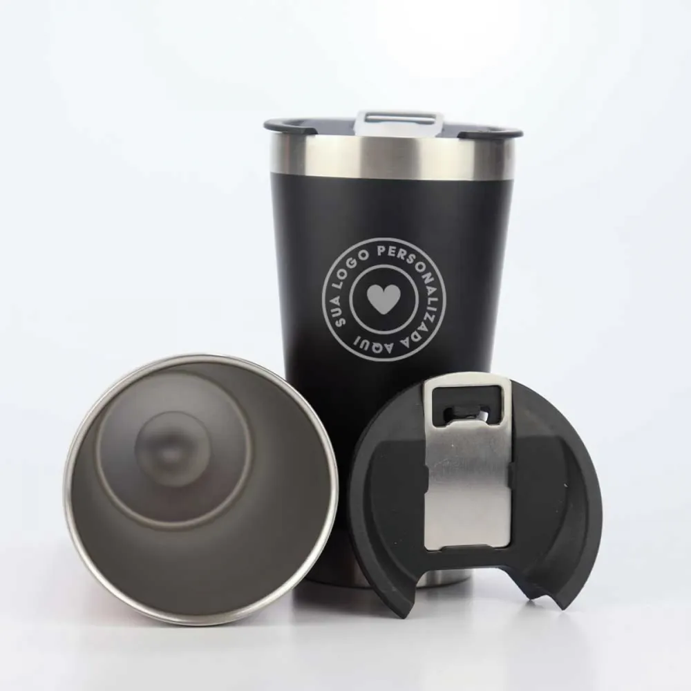 Copo Térmico Inox com Abridor Preto Personalizado Imagem