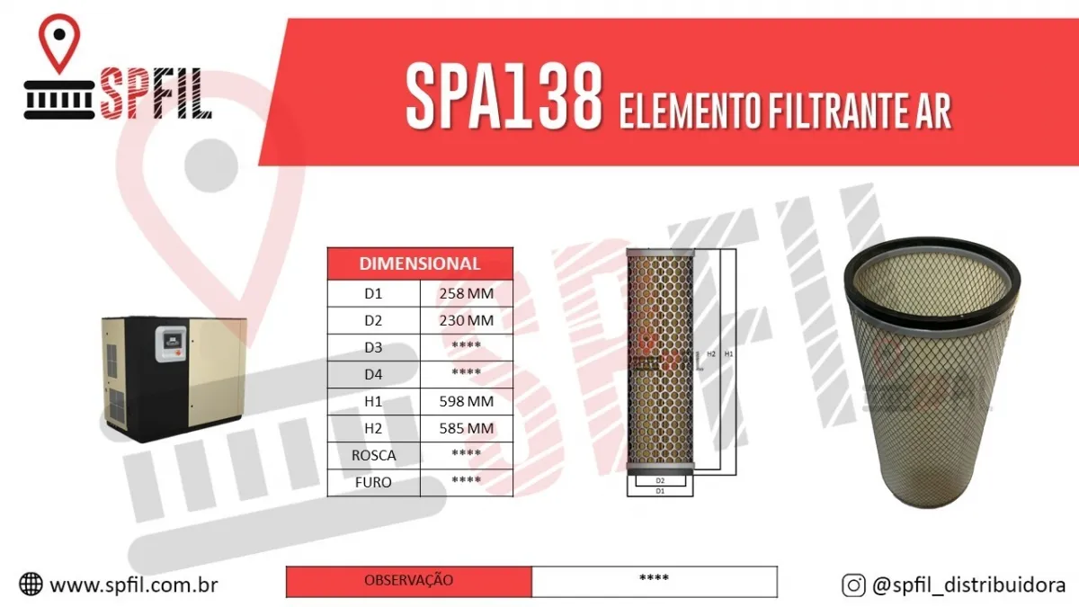 ELEMENTO FILTRANTE AR SPA138