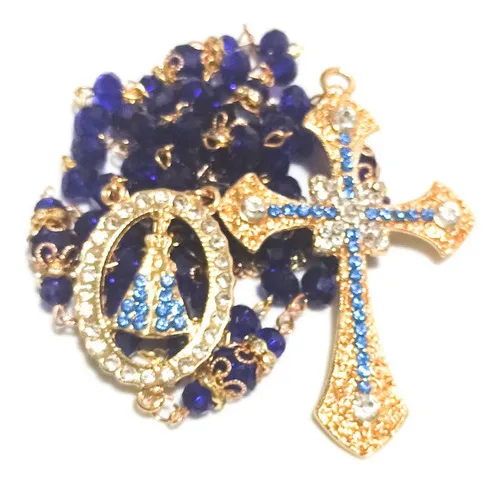 Terço Noiva Nossa Senhora Aparecida Dourado Cristais Premium
