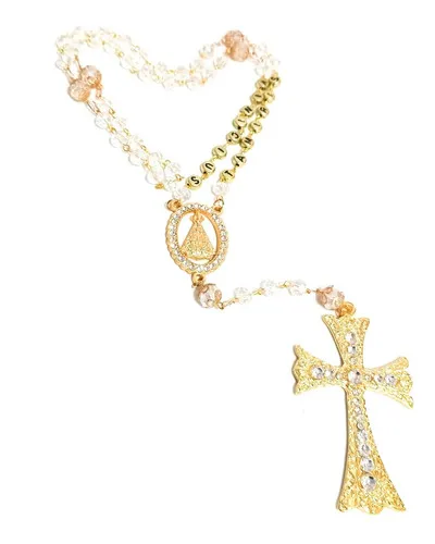Terço De Noiva Com Nome Personalizado Dourado Cruz Strass Imagem