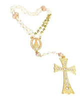 Terço De Noiva Com Nome Personalizado Dourado Cruz Strass