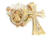 Terço De Noiva Com Nome Personalizado Dourado Cruz Strass - Foto 4