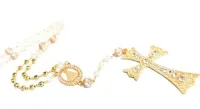 Terço De Noiva Com Nome Personalizado Dourado Cruz Strass - Foto 5