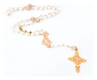 Terço Nome Personalizado Aparecida Dourado Pérola Cruz Linda - Foto 4