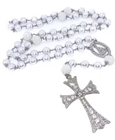 Terço De Noiva Pérolas Brancas 10mm Aparecida Grande Strass
