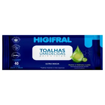 Toalha Umedecida Para Adulto 40 unidades 25cm X 20cm - Higifral