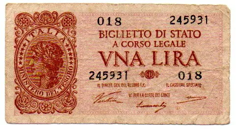 Itália - 1 Lire - Cédula Estrangeira - Pequena - BC