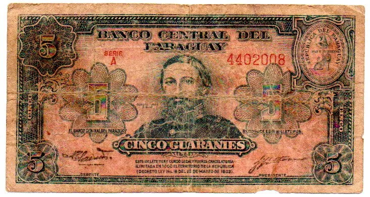 Paraguai - 5 Guaranies - Cédula Estrangeira - UTG
