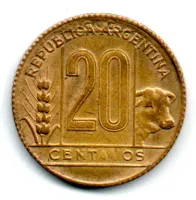 Argentina - 1949 - 20 Centavos - ERRO: Cunho Marcado (Data) - Foto 2