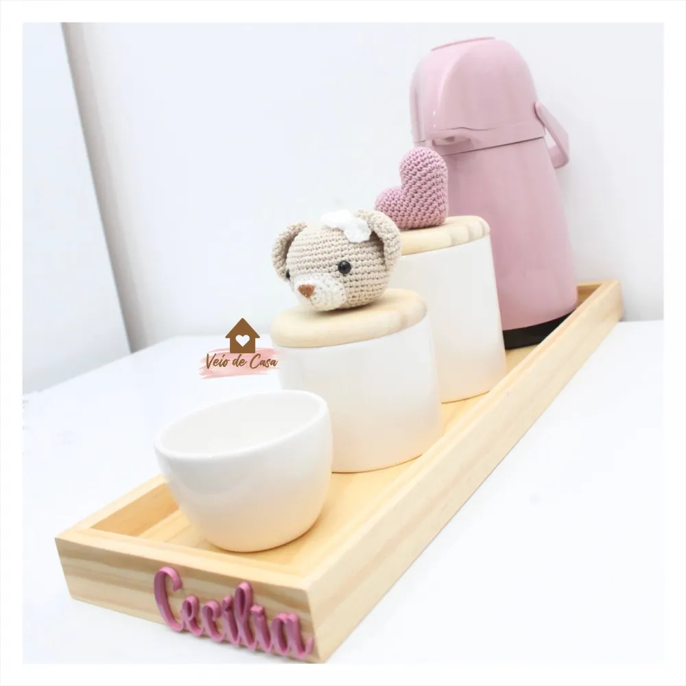 Kit Higiene - Ursinha + Coração - 5 peças - Garrafa 500ml rosa