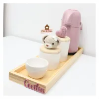 Kit Higiene - Ursinha + Coração - 5 peças - Garrafa 500ml rosa - Foto 3