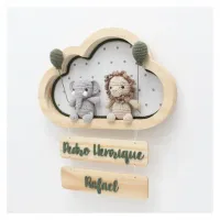 Dupla Safari - Gêmeos - Nuvem M - Porta Maternidade - Leão e Elefante - Foto 2