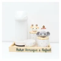 Kit Higiene - 5 peças - Poá - Safari - Girafa e Elefante - Garrafa G