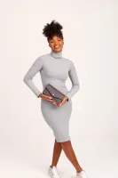 Vestido Manga Longa  Lady Griffe Cinza - Foto 4