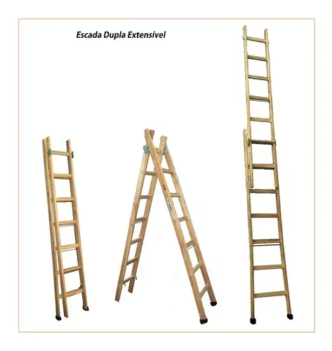 Escada Dupla Extensível - Madeira 2,50 X 4,40 Metros Imagem