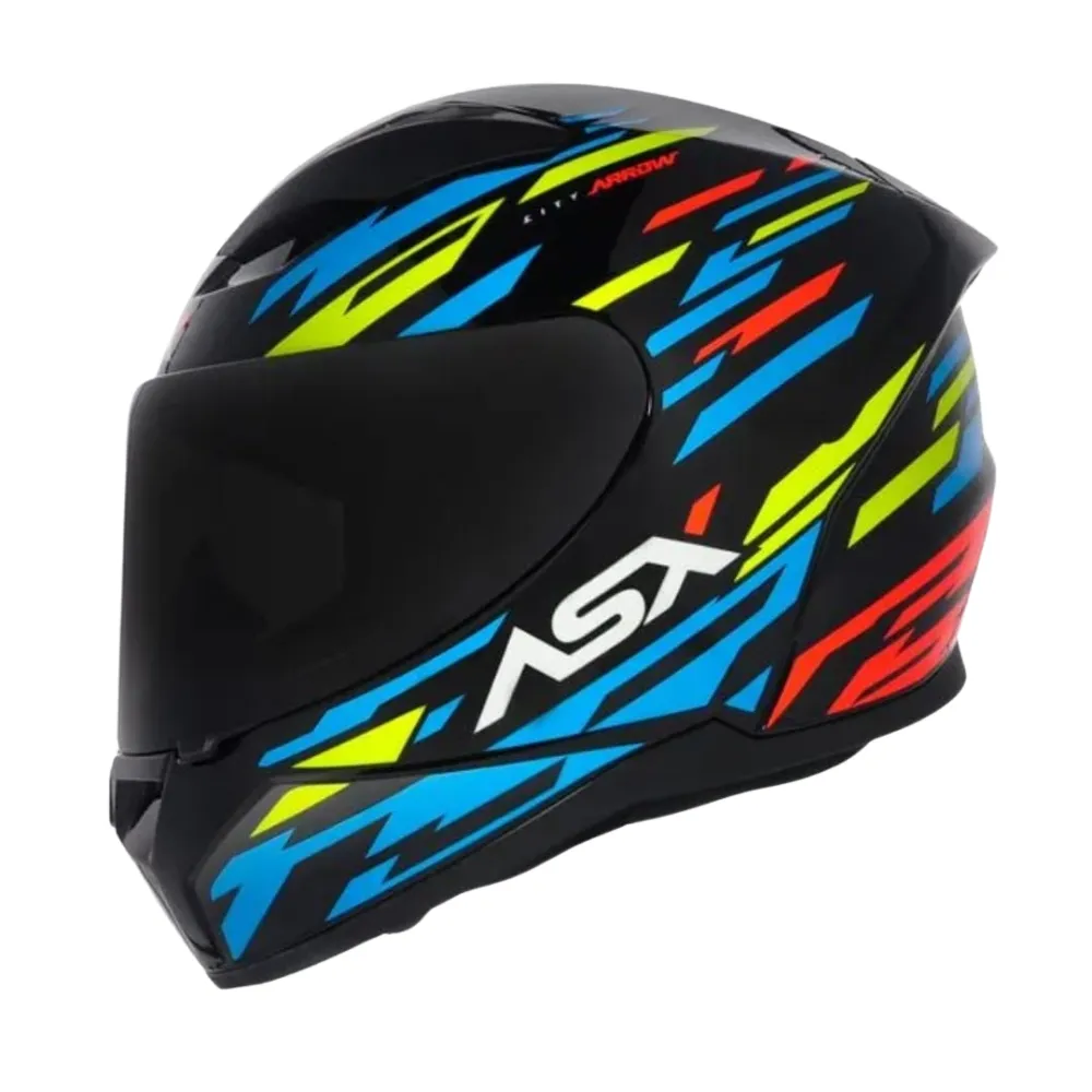 Capacete ASX City Arrow Preto Azul Amarelo Imagem