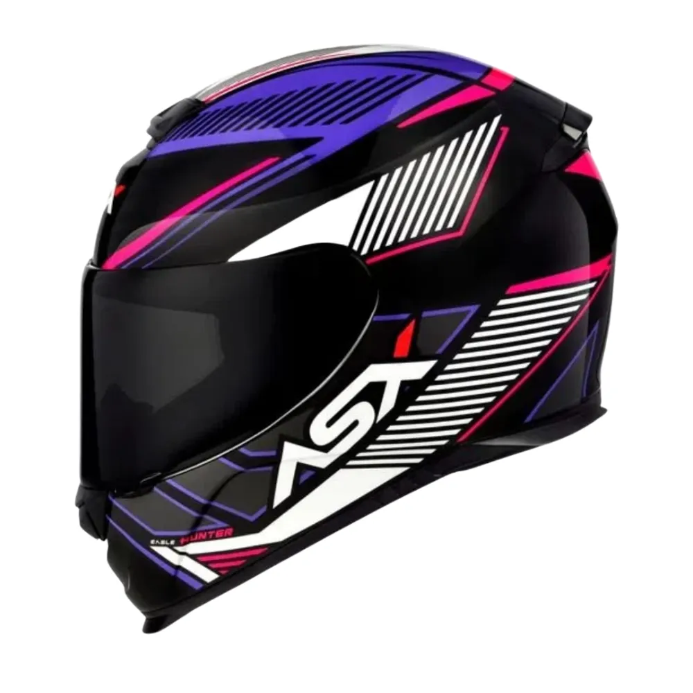 Capacete ASX Eagle Hunter Preto Branco Lilas Imagem