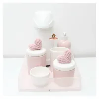 Kit Higiene - Corações - 7 peças - Poá - Bandeja Acrílico