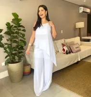 CONJUNTO BLUSA ASSIMÉTRICA E CALÇA - BRANCO - Foto 2
