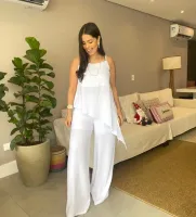 CONJUNTO BLUSA ASSIMÉTRICA E CALÇA - BRANCO - Foto 3