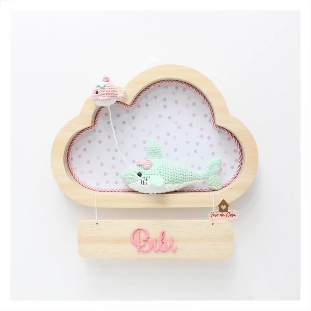 Tubarão com um Peixinho - Menina - Nuvem P - Porta Maternidade Imagem