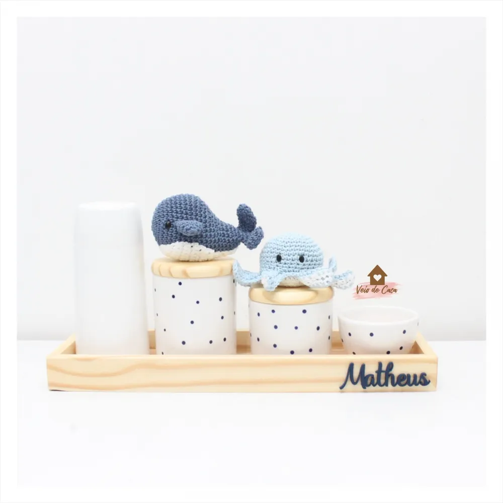 Kit Higiene Poá - 5 peças - Fundo do Mar - Menino Imagem