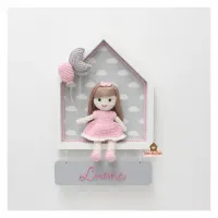 Boneca Cabelo Liso - com Balão e Lua - Casinha Branca - Porta Maternidade