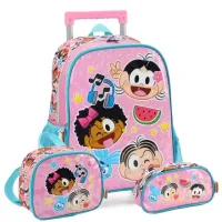 Kit Mochilete, Lancheira e estojo Turma da Monica Rosa original