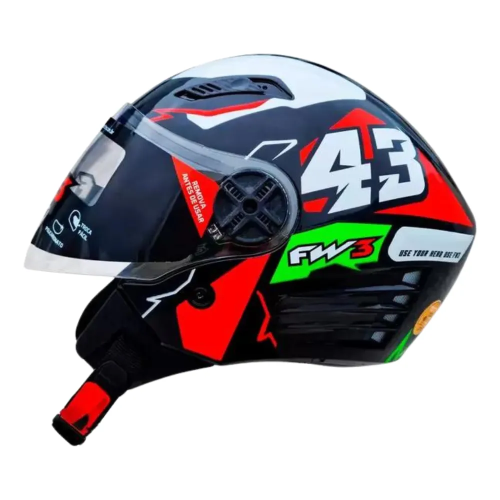 Capacete FW3  X Open Up 43 Verm / Verde Imagem