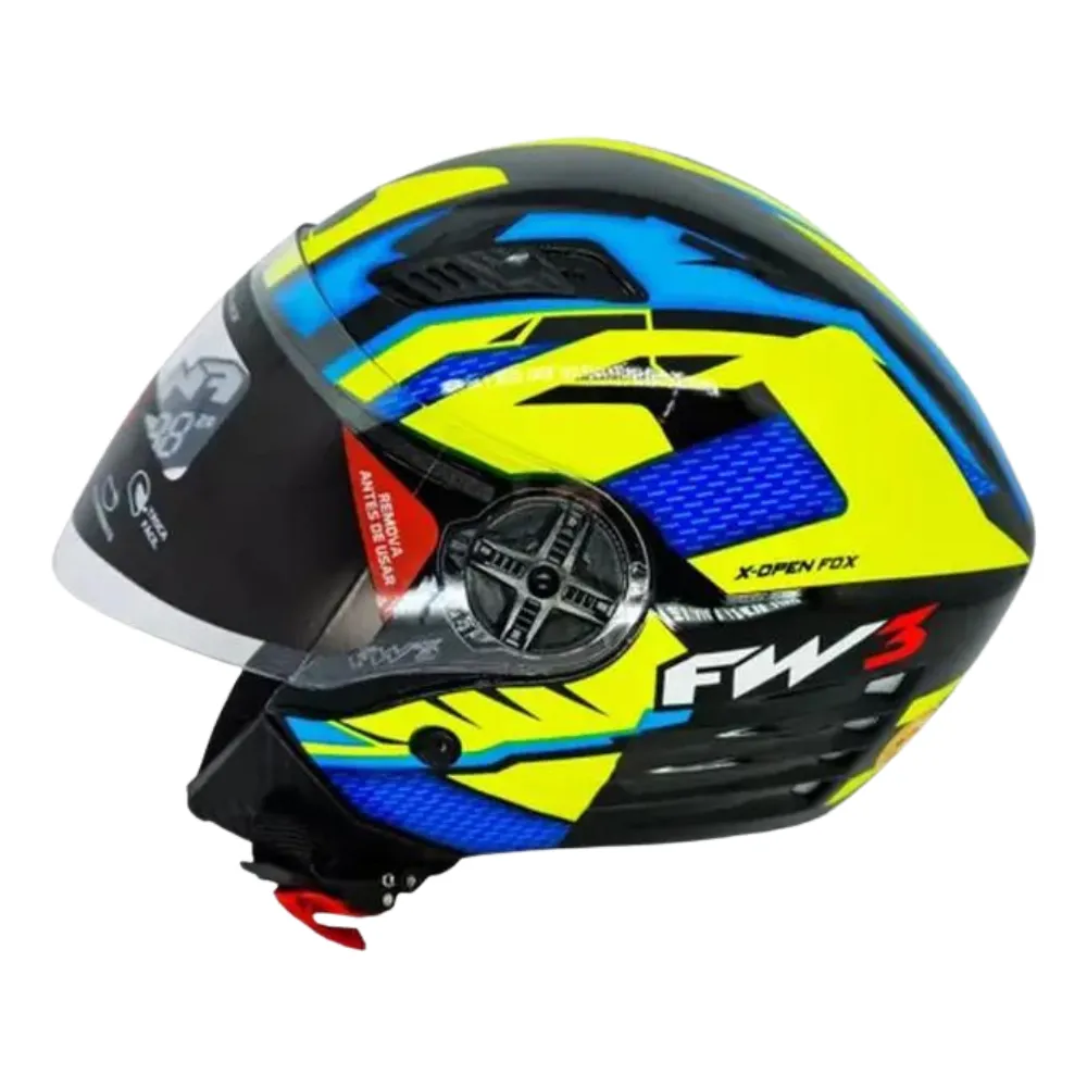 Kiko Motos Peças Capacetes - Capacete FW3 X Open Up Fox Amarelo / Azul