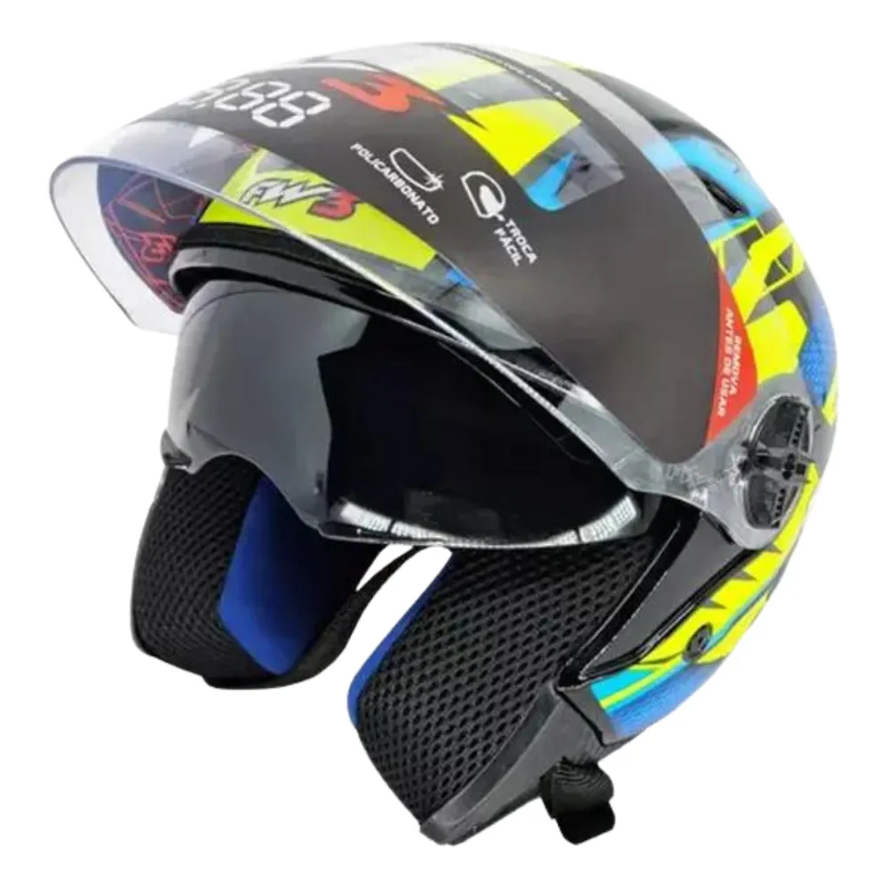Kiko Motos Peças Capacetes - Capacete FW3 X Open Up Fox Amarelo / Azul
