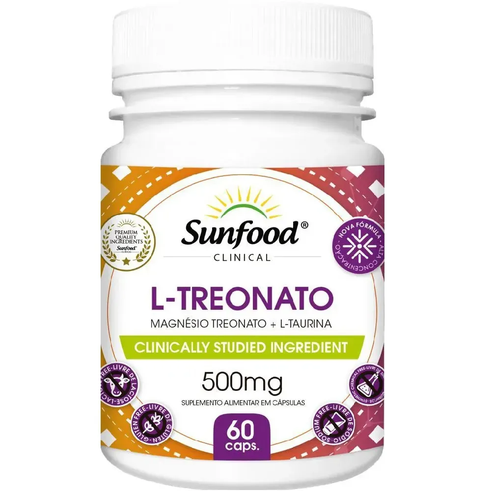 Magnesio L- Treonato com L- Taurina 60 Cáps. Sunfood Imagem