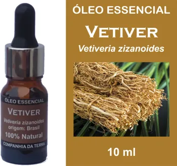 Vetiver - Óleo essencial 100% natural de Vetiveria zizanoides. Frasco de vidro 10 ml com cânula e acabamento em metal. 